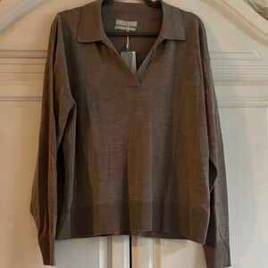 NWT M&S 💯 Merino wool johnny collar sweater in cappuccino
